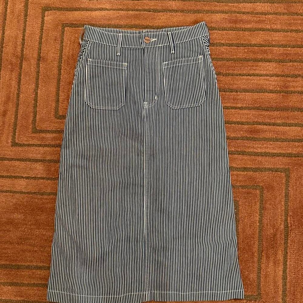 Wrangler pinstripe Japanese denim skirt navy white midi skirt - size small - Picture 3 of 8